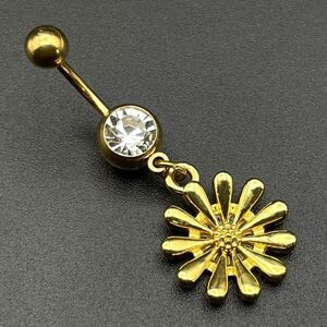 316L Stainless Steel with White Diamond Cubic Zirconia Daisy Flower Belly Ring